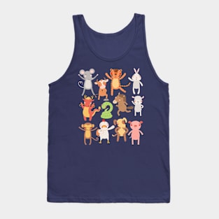 12 Chinese Zodiac Animals Cute Kawaii Colorful Tank Top